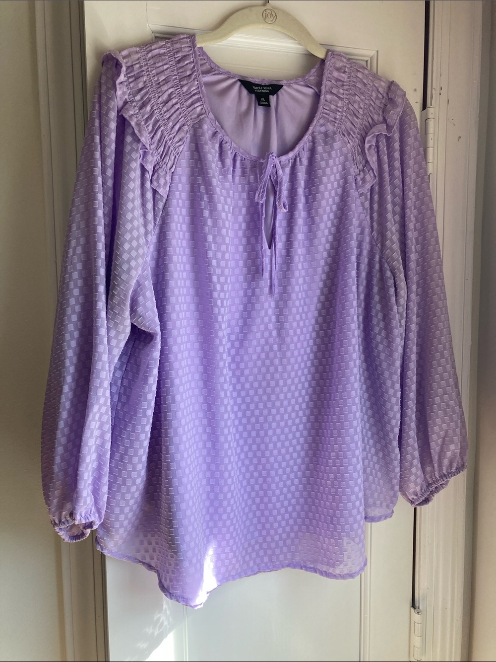 Simply Vera Vera Wang Lavender Textured Peasant Blouse with Smocking